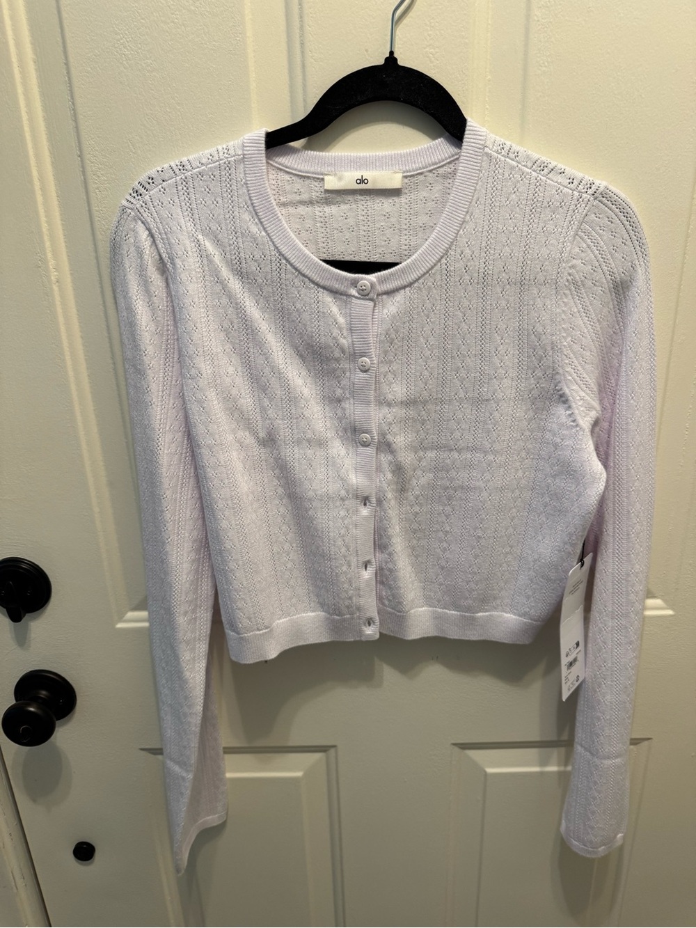 ALO Yoga Women's White Button-Front Knit Pointelle CardiganNWT